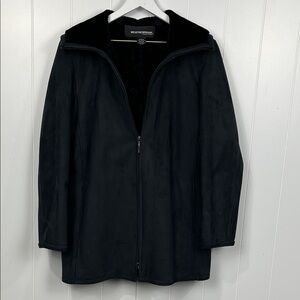 Weatherproof Garment Co Womens Faux Suede Coat M Black Faux Fur Lining Pockets